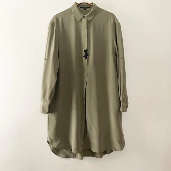 AllSaints Alex Silk Shirt Tunic Dress Olive Green Black Applique UK 10 US 6 - Picture 14 of 16